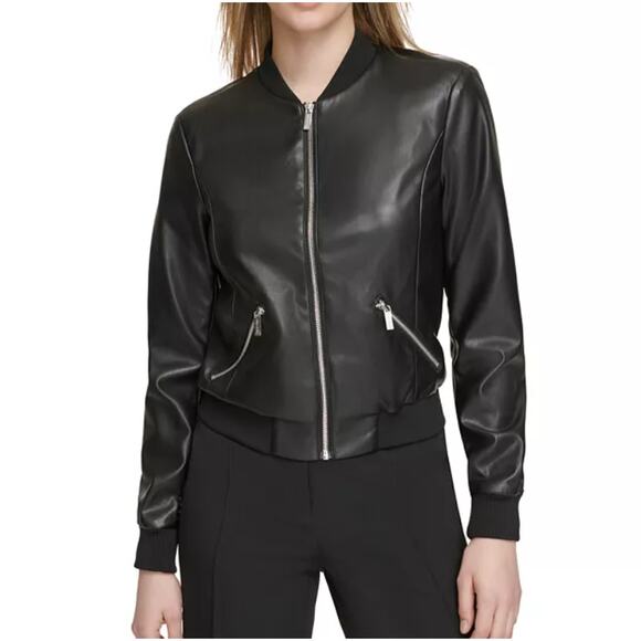 Calvin Klein Full Zip Faux Leather Bomber Jacket S - Picture 13 of 13